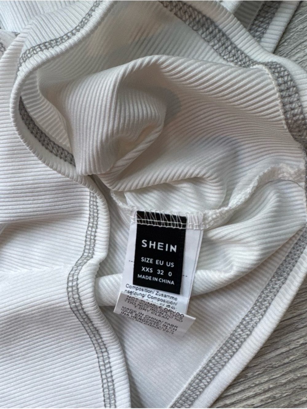 SHEIN White Ribbed Bandeau Bralette with Gray Contrast Stitching